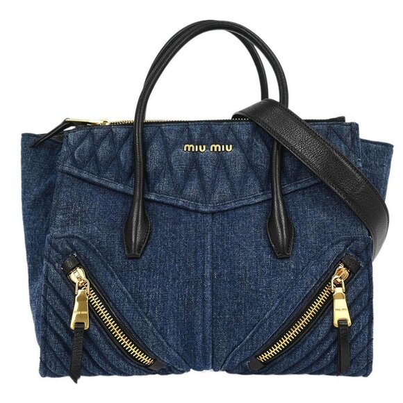 Miu Miu Blue Denim Biker 2way Handbag - Picture 1 of 10